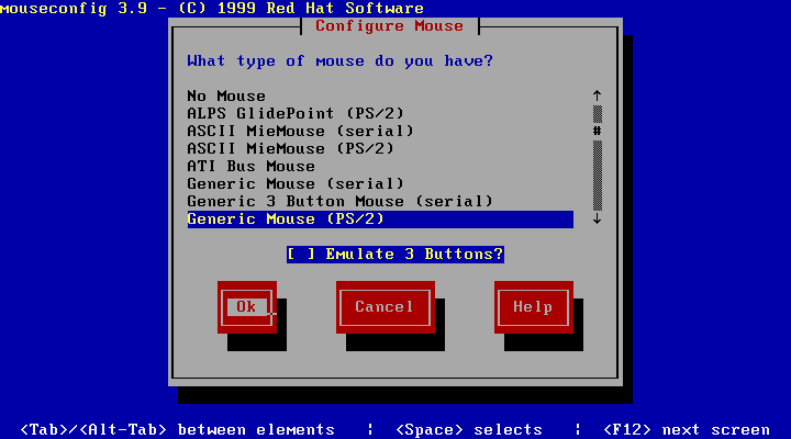 Configuration of the type of the mouse
